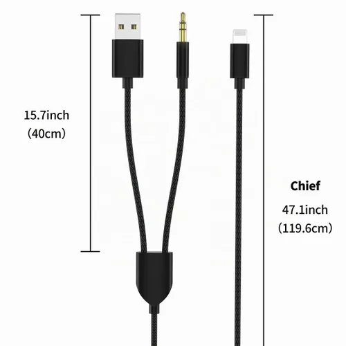 Vista 6 de Cable de carga de audio 2en1 Cable AUX para coche Compatible con teléfono 12 11 SE XS XR X 8 7, adaptador de carga de audio y USB A Funciona
