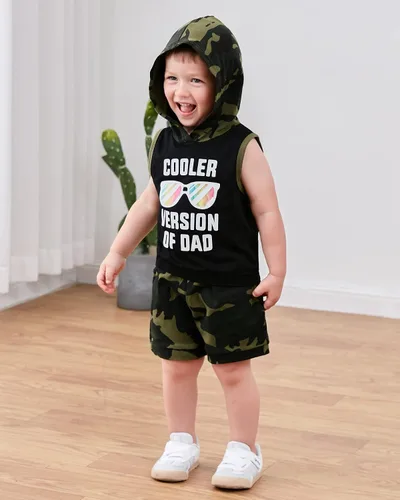 Vista 4 de SANMIO Conjunto de ropa de verano con capucha y pantalones cortos sin mangas con bolsillos, conjunto de ropa de 2 piezas para niño pequeño