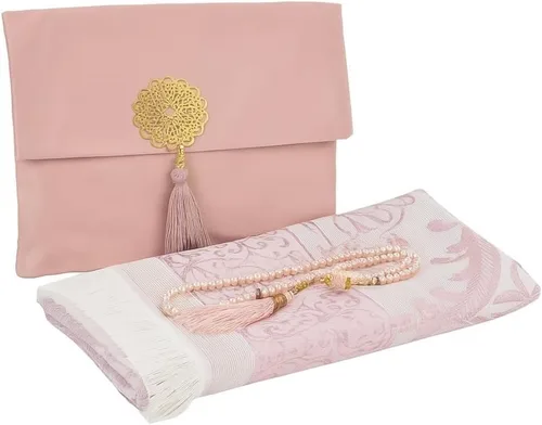 Vista 9 de BABY SHOWER CHOCOLATE Juego de alfombra de oración musulmana y Tasbeeh con bolsa Shantung portátil de alta calidad, suave Janamaz Sajadah