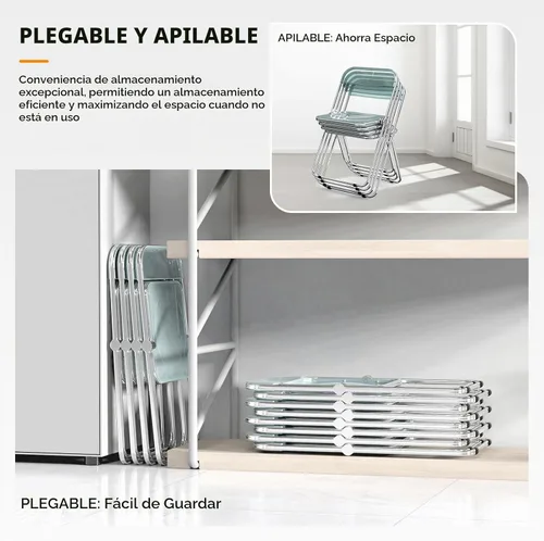 Vista 8 de VINGLI Paquete de 2 sillas plegables de acrílico, silla transparente plegable y apilable, panel de plástico y marco cromado de metal, capacidad