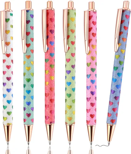 Vista 8 de cobee Bling Pens - Paquete de 6 bolígrafos retráctiles de 0.039 pulgadas (0.039 in), con purpurina, tinta negra, punta media, bolígrafos de regalo