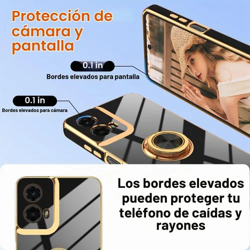 Vista 4 de Funda para Motorola Moto G 5G 2024: Funda Moto G Play 5G 2024 con 2 piezas de protectores de pantalla, soporte de anillo de rotación de 360°