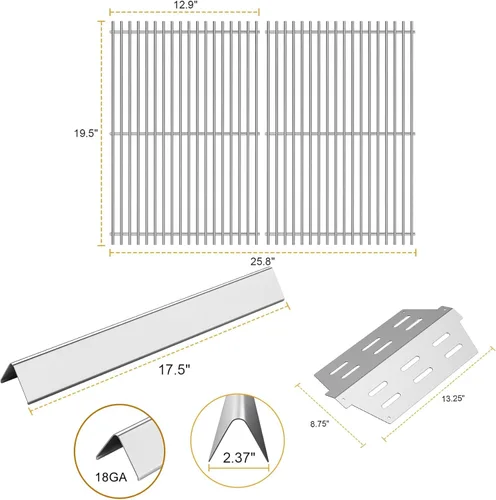 Vista 7 de SafBbcue Kit de piezas de repuesto para parrilla Weber Genesis serie 300, rejillas de parrilla de acero inoxidable 7524, barras aromatizantes 7620