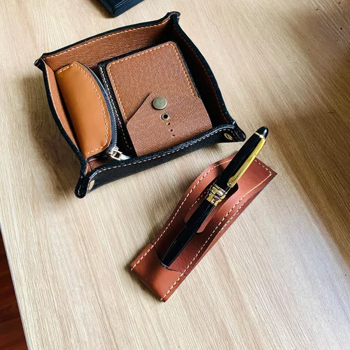 Vista 8 de Soporte de cuero para pluma estilográfica, soporte de cuero para bolígrafo de oficina, regalo para jefe, marido, esposa, amigos o compañeros