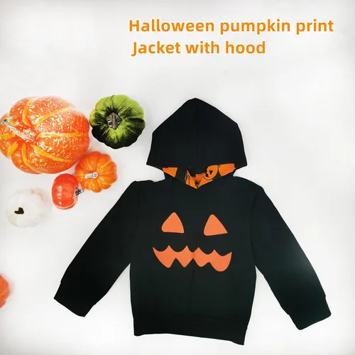 Vista 3 de Ropa de bebé de Halloween ropa con capucha para niños pequeños sudadera con estampado de cara de calabaza pantalones largos para bebé conjunto de 2