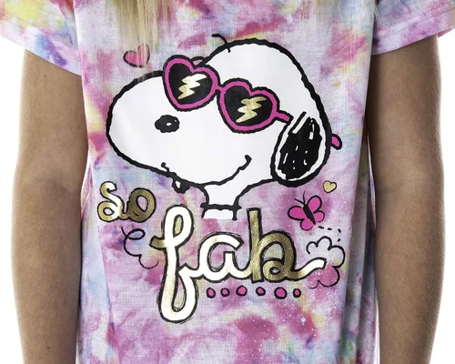Vista 2 de INTIMO Peanuts - Pijama de Snoopy para niña So Fab Tie Dye Camisa y pantalones cortos de 2 piezas, Tie-Dye