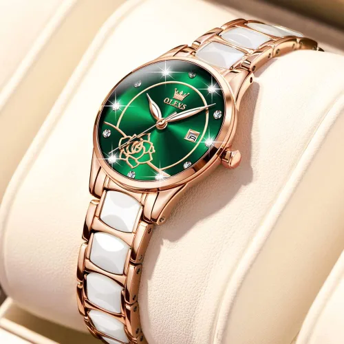 Vista 2 de OLEVS Reloj elegante para mujer reloj de oro rosa con diamantes para mujer reloj analógico de cuarzo impermeable luminoso