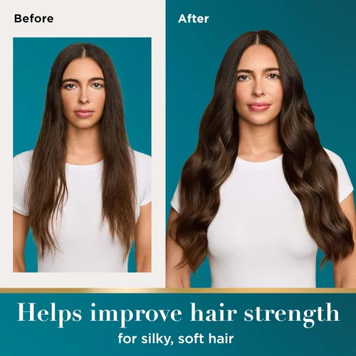 Vista 2 de OGX Aceite de argán renovador + de Marruecos, aceite de argán prensado en frío para tratamiento penetrante y brillo del cabello, aceite sedoso