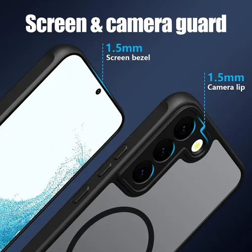 Vista 6 de Funda magnética para Samsung Galaxy S22, compatible con MagSafe, probada en caídas de grado militar, delgada, translúcida, mate, transparente, funda