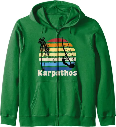 Vista 5 de Karpathos Greece Windsurfing Windsurf Sudadera con capucha y cremallera para, Negro