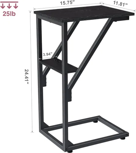 Vista 3 de Mesa auxiliar en forma de C, mesa auxiliar de sofá pequeño, mesa de bandeja de sofá para sala de estar, dormitorio, mesita de noche ET-D-BK1
