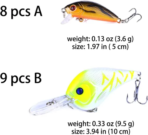 Vista 2 de Kit mixto de señuelos de pesca incluye señuelo minnow, popper, crankbait y anzuelo de pesca para pesca en agua salada y agua dulce de trucha, lubina