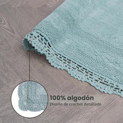 Vista 4 de Laura Ashley Alfombra de baño absorbente reversible de ganchillo suave y afelpada, 100% algodón, 21 x 34 pulgadas, color azul aguamarina