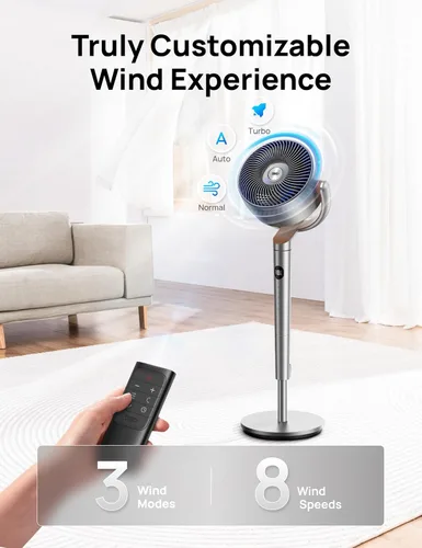 Vista 7 de Dreo - Ventilador de pie, oscilación inteligente de 120°+120°, ventiladores de piso con control Wi-Fi/por voz, ventilador de 90 pies