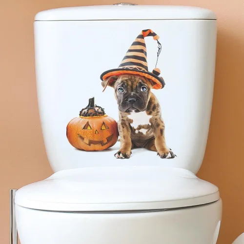 Vista 4 de Kiddale 4 Sheets Halloween Toilet Lid Decals, Cat Bat Pumpkin Stickers Home