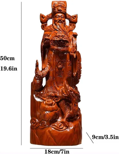 Vista 2 de Escultura de mesa luckxuan estatua decorativa Atraer riqueza Feng Shui, adorno de madera tallado Dios de la riqueza Estatua de Buda Decoración