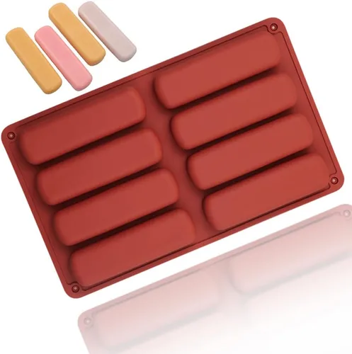 Vista 4 de Molde de silicona para galletas de dedo, molde de barra de chocolate, molde antiadherente de silicona para pastel Twinkie, molde de tira rectangular