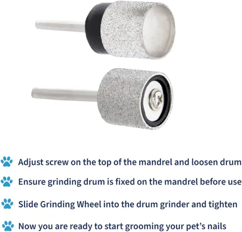 Vista 3 de Molinillo de uñas para mascotas, rueda de diamante, grano 120 y grano 80, bandas de lijado para herramienta Dremel de uñas de mascotas, compatible