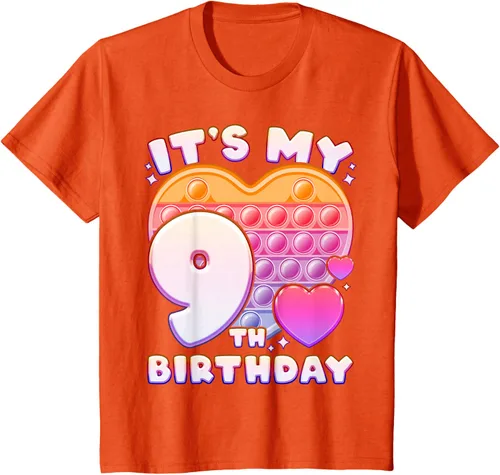 Vista 29 de Pop-it Birthday Girl 9 años de edad, Push it Pop Fidget Bubble Camiseta, Negro