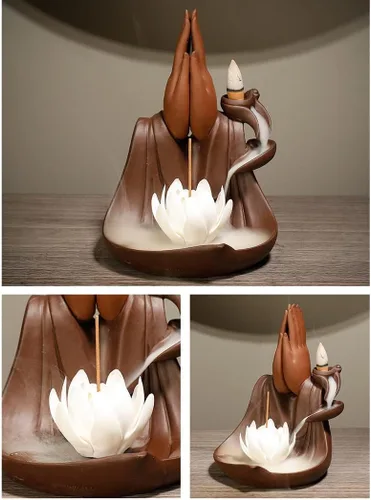 Vista 4 de Zen Ornaments - Quemadores de incienso de mano de Buda Retorno, soporte para quemador de incienso de estatua de loto, decoración del hogar