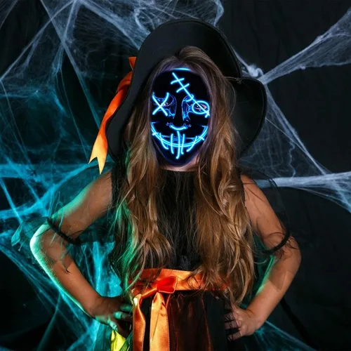 Vista 6 de Halloween LED Mask Light Up Mask Glow in The Dark Cosplay EL Wire Halloween Festival Party Supplies for Adults