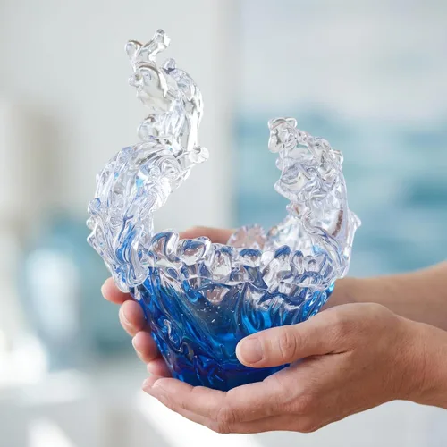 Vista 8 de suruim Figuras de escultura de onda de vidrio soplado a mano, cuenco de vidrio azul y transparente para decoración del hogar, figura de vidrio