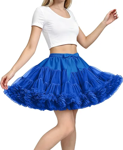 Vista 11 de Falda de Enagua de Gasa con Cintura Elástica para Mujer, Falda de Tul Tutú Esponjosa de Princesa para Ballet y Danza, Enaguas Falda Interior Negro1