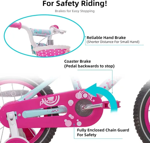 Vista 3 de JOYSTAR Paris Girls Bike for Ages 3-8 Years Old, 14 16 18 20 Inch Kids Bike with Training Wheels, Basket and Handbrake, Multiple