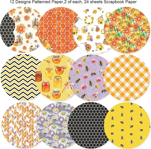 Vista 4 de Bloc de papel de doble cara para álbum de recortes de 12 x 12 pulgadas, diseño de abeja amarilla y negra, paquete de origami para manualidades