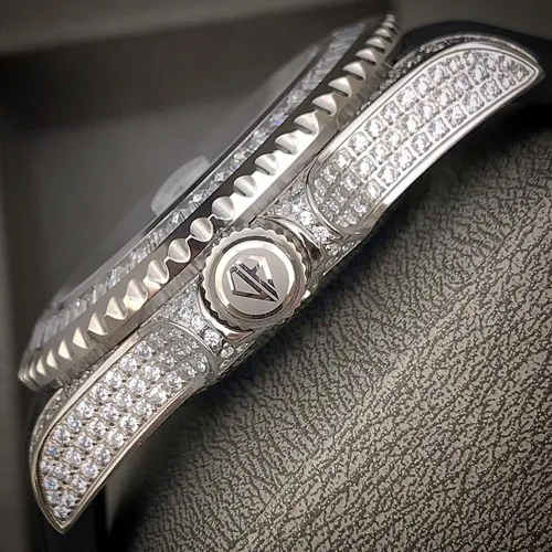 Vista 3 de Reloj de pulsera automático de acero inoxidable con diamantes brillantes helados, BlancoDorado, 40mm