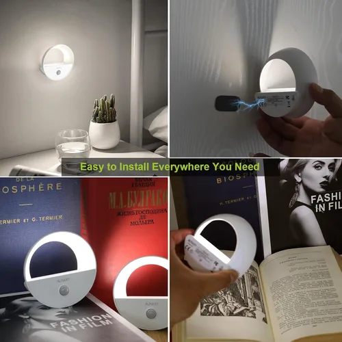 Vista 7 de AURAXY - Luz nocturna recargable con sensor de movimiento, luces nocturnas LED de batería, luz blanca fría magnética autoadhesiva con sensor