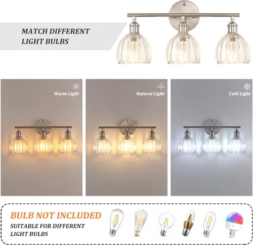 Vista 26 de Shenmoyl Lámparas de baño, lámpara de pared de 2 luces para tocador sobre espejo con pantalla de vidrio tulipán blanco para dormitorio, sala