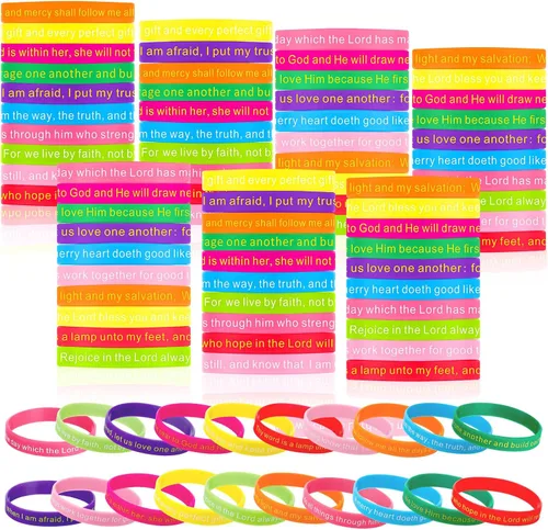 Vista 15 de Estune 120 pulseras con versículo bíblico, pulseras cristianas, color azul