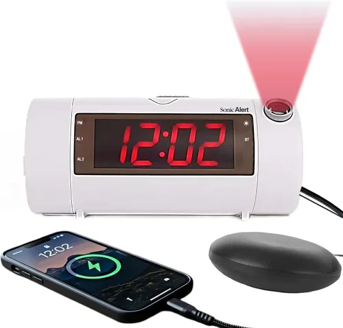 Vista 8 de Sonic Blast Bluetooth Speaker Projection Alarm Clock with Bed Shaker Negro