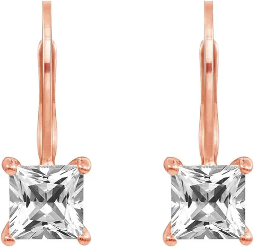 Vista 4 de Tienda Essentials Aretes de plata de ley con cierre de palanca de corte princesa hechos con circonita cúbica Infinite Elements