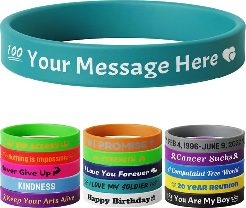 Vista 24 de 10-2000 piezas de pulseras de goma personalizadas con texto - Pulseras de silicona personalizadas a granel para conciencia, eventos, apoyo, regalos