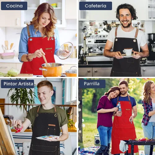 Vista 6 de Genixart Delantal de chef para hombres y mujeres con caja de regalo, delantal con espalda cruzada con bolsillos para cocina, cocina, hornear, Negro