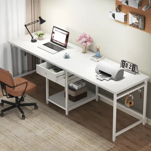 Vista 10 de Tribesigns Escritorio para dos personas, escritorio doble de 79 pulgadas con 2 cajones, escritorio grande para computadora, escritorios largos