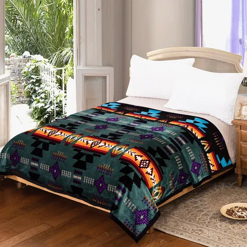 Vista 6 de Southwest Design - Manta reversible súper suave (estampado navajo) tamaño King (turquesa)