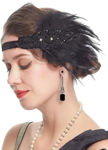 Vista 2 de Cizoe - Juego de accesorios estilo El Gran Gatsby de la década de 1920, para mujer, diadema estilo flapper, disfraz, tocado, collar, guantes (111n)