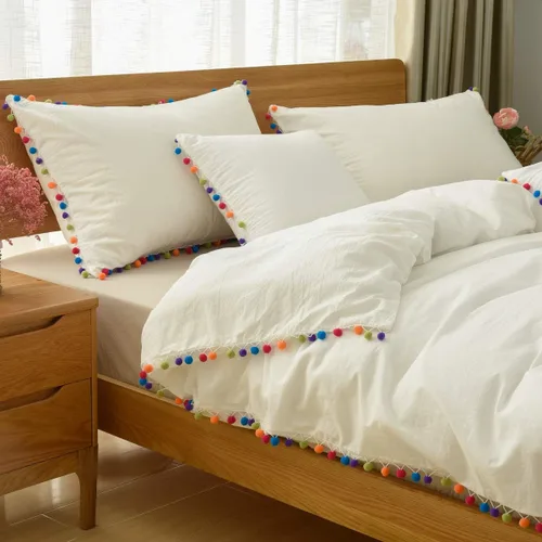 Vista 3 de Softta Grils - Juego de cama con pompones y volantes