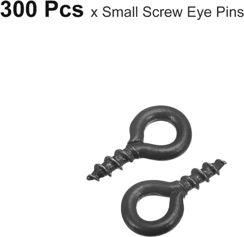 Vista 3 de uxcell 300 ganchos pequeños de ojo de tornillo con rosca, tornillos roscados, tornillo autorroscante de 0.31 x 0.39 pulgadas para hacer joyas Negro