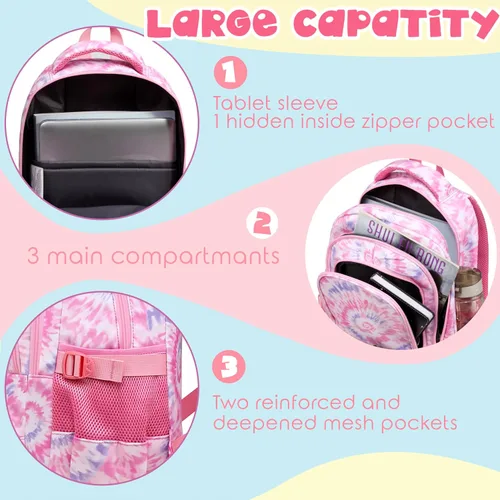 Vista 3 de BLUEFAIRY Mochilas infantiles para niñas y niños, regalos de regreso a la escuela para niños, primaria, primaria, escuela secundaria, Rosa