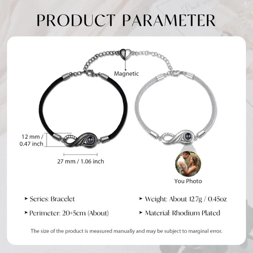 Vista 2 de lagofit Pulseras personalizadas con imagen en el interior, pulseras personalizadas a juego para parejas, pulseras de proyección de fotos, regalos