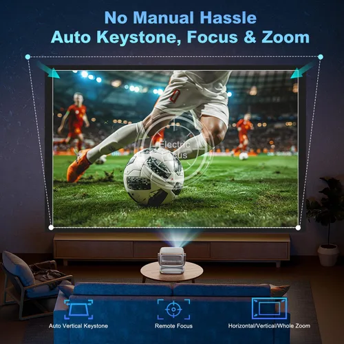 Vista 3 de Proyector inteligente 4K nativo 1080P 1800 ANSI, enfoque automático, WiFi 5G, Bluetooth 5.2, aplicaciones integradas, proyector de película portátil