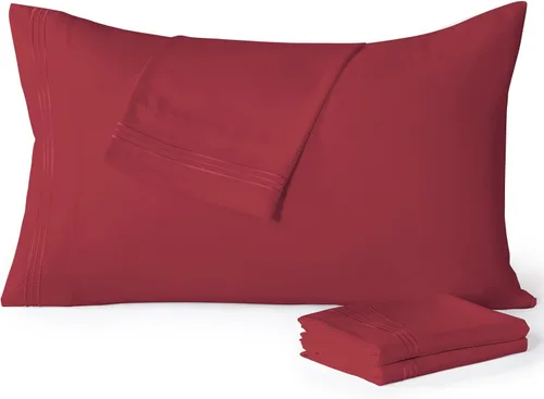 Vista 17 de [Usado] YIYEA Juego de 4 fundas de almohada tamaño Queen, ultra suaves 1800TC calidad hotelera, fundas de almohada bordadas de microfibra de doble
