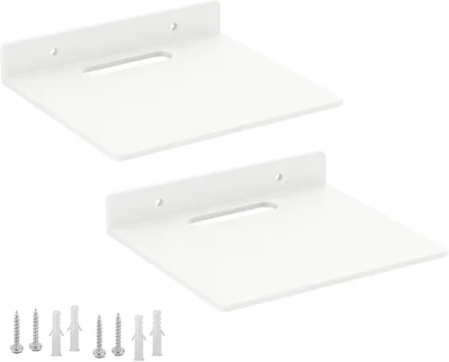 Vista 11 de Pequeño estante flotante – 0.118 in de grosor, 6.5 pulgadas, estante de pared de metal, estantes flotantes de metal para eco, cámaras, altavoz