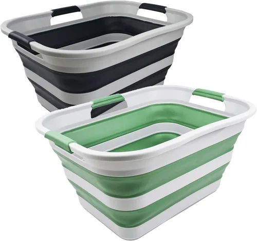 Vista 12 de SAMMART Cesta de lavandería de plástico plegable de 30 L (8 galones) Contenedor de almacenamiento plegable y organizador-Tina de lavado portátil