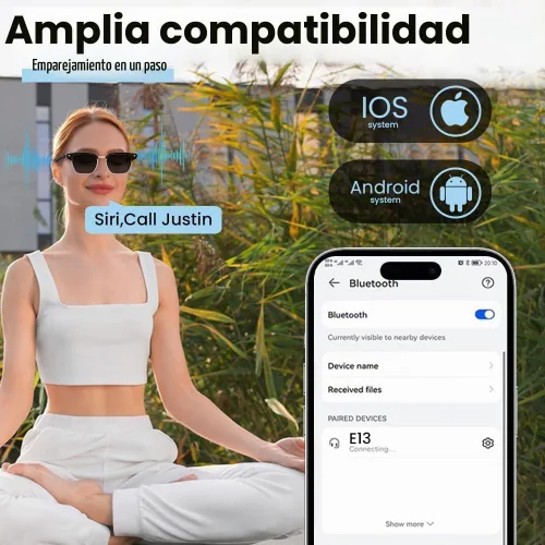 Vista 3 de Lentes inteligentes con Bluetooth, para hombres y mujeres, control táctil, protección UV al aire libre y control de voz, llamadas manos libres