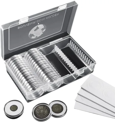 Vista 7 de MUDOR Soporte para monedas de 0.984 in para cuarto de galón, 100 cápsulas de monedas con estuche, caja de almacenamiento de monedas para colección